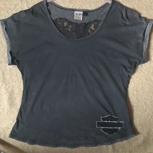 Ladies Harley-Davidson Burnout shirt with lace insert.